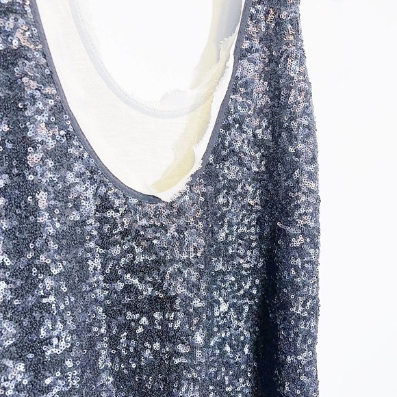 Wilfred Silk Black Mix Sequin mini dress with white frayed detailing SZXS - Picture 2 of 7